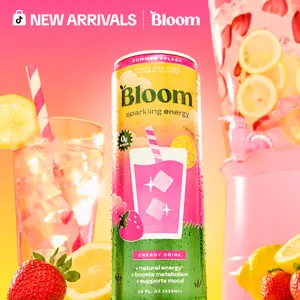 LIMITED TIME FLAVOR - Bloom Sparkling Energy Drink - Summer Splash - Natural Caffeine, Zero Sugar, 180mg Caffeine - Antioxidant-Rich with Green Coffee Bean, Green Tea Extract, Prebiotics, 12oz 12 Pack