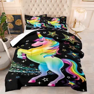 Rainbow Unicorn Star Bedding Set, Soft Comfortable Home Linen, Perfect for Dorm Room or Bedroom Decor, Cute Design, Easy Care Material, Soft Bedding Sets