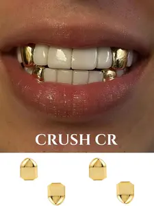 18K gold-plated single tooth hat Grilz set - Hip hop and streetwear accessories | Minimalist avant-garde dental jewelry Tooth Gems | Ideal gifts for birthdays, Halloween parties, and music festivals | Suitable for daily wear and special occasions