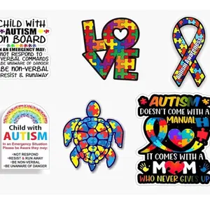 Autism 6 pcs Car Stickers - UV Protected Laminated Stickers for Autism Awareness - 5 Inches Each - Ideal for Indoor/Outdoor Use on Cars, Trucks, SUVs