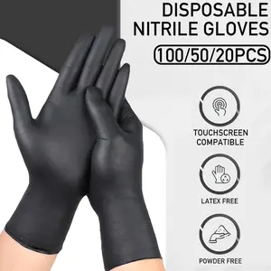 100/50/20pcs/bag Black Disposable Nitrile Gloves, Multi-Purpose Durable and Waterproof Cleaning Gloves, Great for Kitchen, Tattoo, Outdoor Car Wash, Salon Use, Non-Medical Gloves