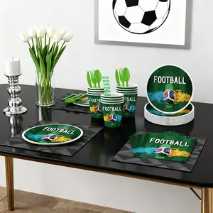 Disposable Sports Party Tableware Kit - Theme Plates, Cups, Napkins, Atmospheric sports-themed table decoration,Cutlery for Kids & Adults Birthday Party, Match Day Gathering Decor