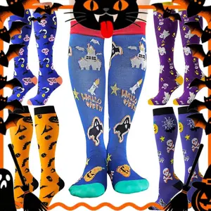 【Festival Gift】Fixit Haven Halloween Socks For Men Women 5 Pairs Knee High Compression Socks For Adult Novelty Holiday Pumpkin Bat Ghost Sock workout  socks Womenswear Bridal
