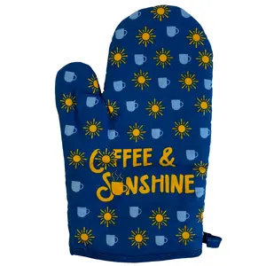 Coffee and Sunshine Oven Mitt Cute Morning Breakfast Baking Graphic Novelty Kitchen Glove Funny Graphic Kitchenware Bakeware Motivational  Funny Coffee  Novelty Cookware Blue
