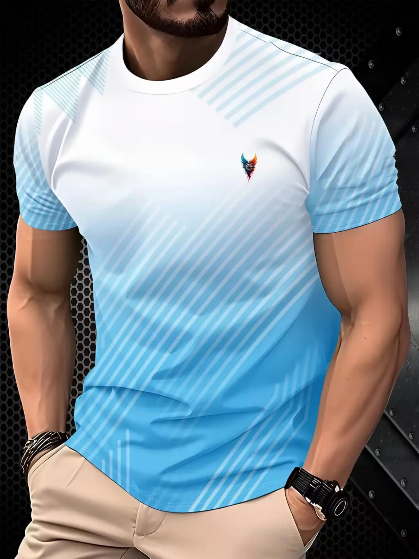 Men's 3D Polyester Sport T-Shirt, Athletic Tee, Breathable and Comfortable, Long Sleeve, All-Over Print, Ideal for Daily Wear and Sports