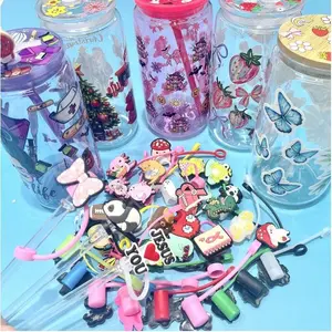 50pcs 10mm Random Cartoon Silicone Straw Plugs for Decorating Your Cups and Preventing Dust
