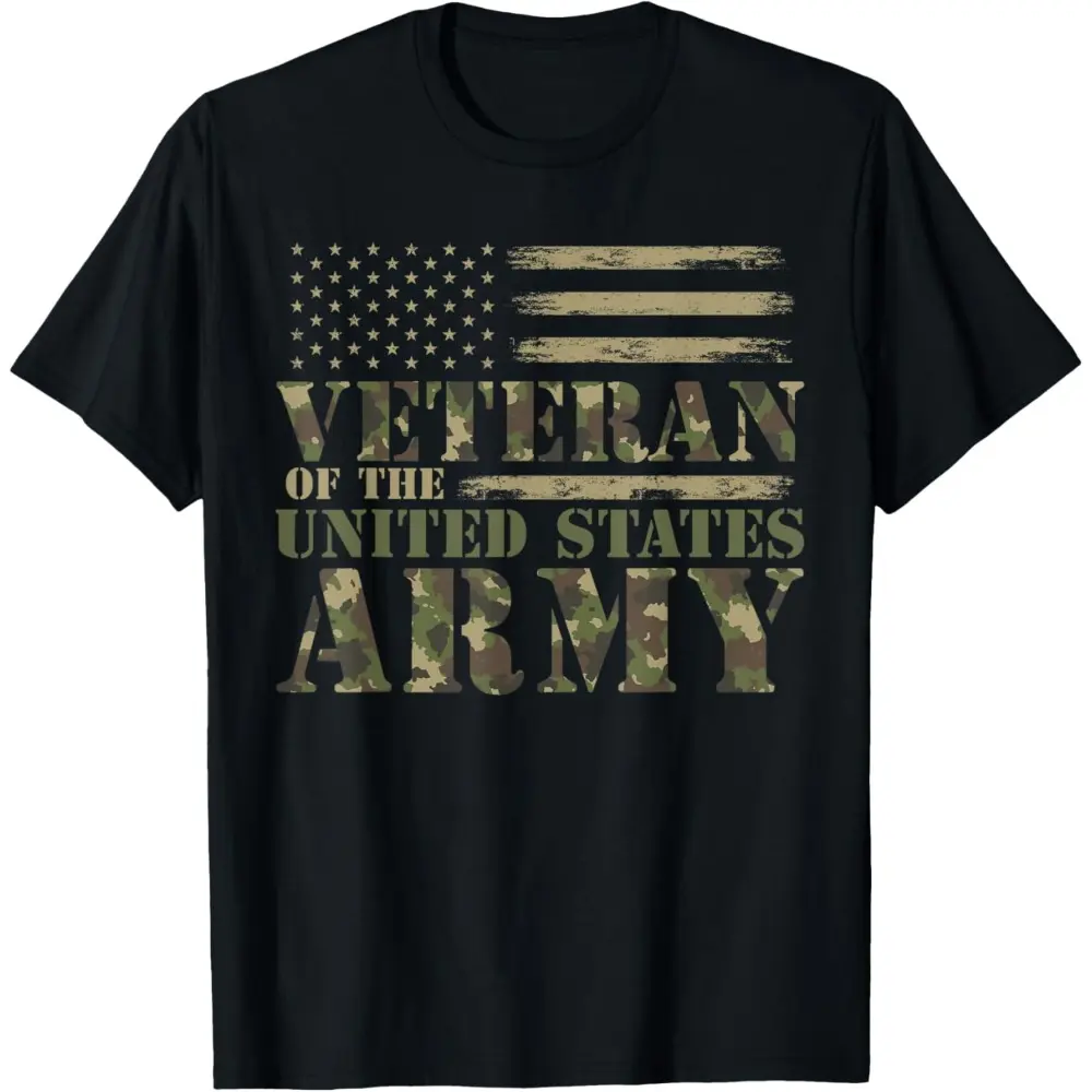 NO.BRAND Men's Natural Cotton T-Shirt, Casual Shortsleeve with Patriotic US Flag Camo Graphic, Gift for Army Veterans