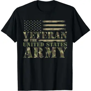 Army Veteran Camo T-Shirt - Patriotic US Flag Design - Military Appreciation Gift Man Top graphic tees men gifts Cotton Menswear