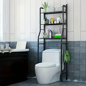 Bathroom Shelf, Standalone Metal Bath Organizer, Featuring a Roll Paper Holder And Hook, Space-Efficient Storage Solution for Bathrooms And Laundry Areas, Positioned Above The Toilet Model: Style A - 3Layers 19.69inch Black