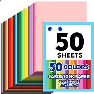 50 Sheets 8.5" X 11" Colored Cardstock, 50 Assorted Colors Construction Paper Card Stock Printer Paper for Printing, Card Making, DIY Crafts,School Supplies,Party Decorations (180GSM/65LB)