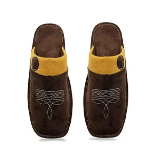 Western Boot Stitch Suede Slippers – All Season Square Toe Cozy House Shoes for Men & Women, Indoor Outdoor