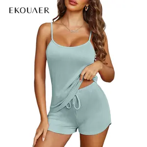 Ekouaer Pajama Sets for Women Lingerie Sleepwear Soft Pjs 2 Piece Cami Shorts Set U Neck Adjustable Strap Nightwear