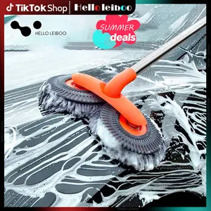 LEIBOO 43'' Long handle car wash mop, Brush head 360° rotating，Detail cleaning，3X Fast Clean，soft chenille material，Avoid scratching，Suitable for Car, RV, Truck, SUV and Home cleaning - Car Wash Accessories! Labor Day Gift! Gifts for car lovers!