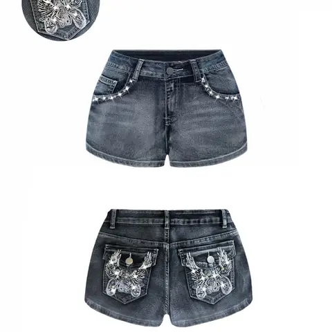Vintage Y2K Punk Style Ultra Low Waist Super Short Denim Shorts for Women, Denim Festival Shorts, Trendy Casual Summer Fashion, Comfortable and Stylish, Casual Fashionable Shorts, Denim Jean Shorts