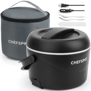 CHEFSPOT 37oz Electric Lunch Box Portable Food Warmer for Car & Home 12V/110V Heated Lunch Box with Stainless Steel Container Leak-Proof BPA-Free Includes Bag & Utensils
