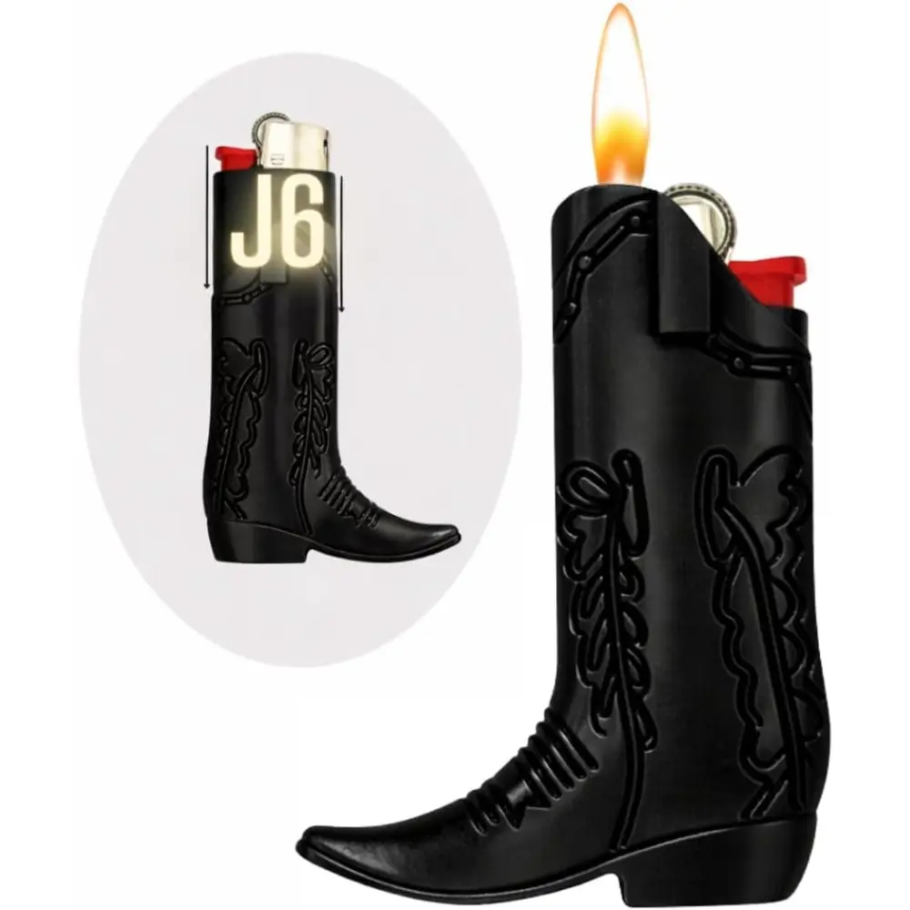 Silver Cowboy Boot Lighter Cover - Unisex Casual Lighter Accessories, Secure Fit Full-Size Holder Sleeve for J5 & Full-Size J6 BIC Lighters, No Extra Bulk for Driving/OOTD Home Supplies