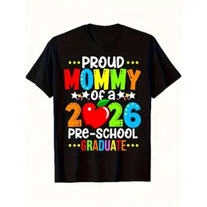 Proud Mommy of a 2026 Preschool Graduate Colorful Graphic Tee for Mom Graduation Celebration Gift Fall Outdoor Comfortable Stretch Mountain Bike Graphic Short Sleeve Round Neck Suitable for Same Style for Men and Women 2026 Summer Short-sleeved