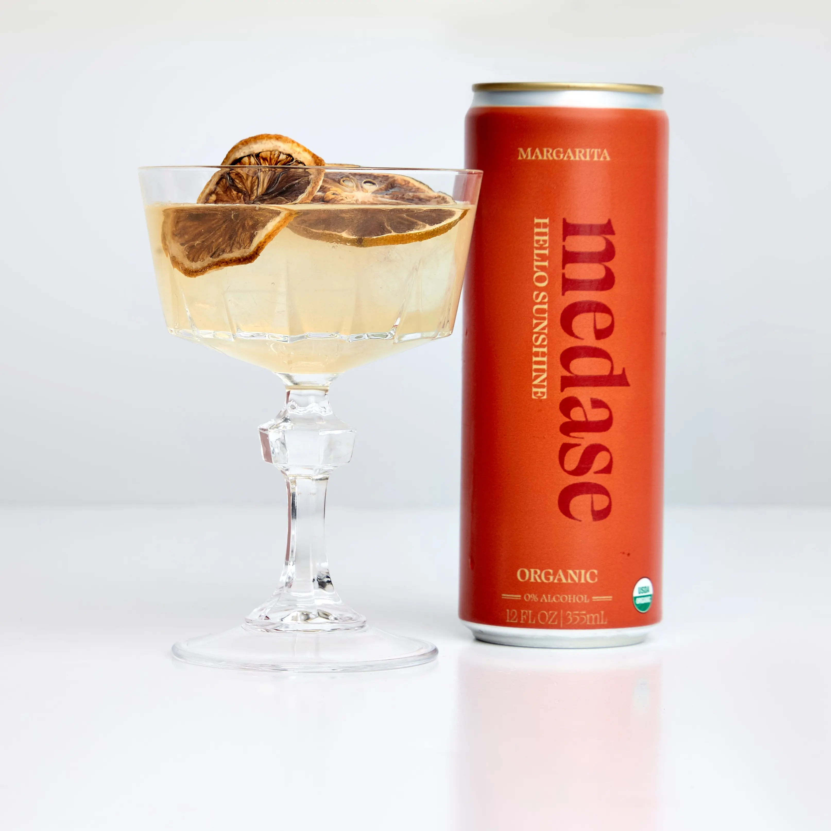 MEDASE COCKTAILS Margarita "Hello Sunshine" Non-Alcoholic Mocktail 12oz 4 Pack Authentic Cocktail Taste Healthy Organic Alcohol-Free Drink Low Calorie Gluten Free Vegan GMO Free Natural Sweet Tequila Flavor