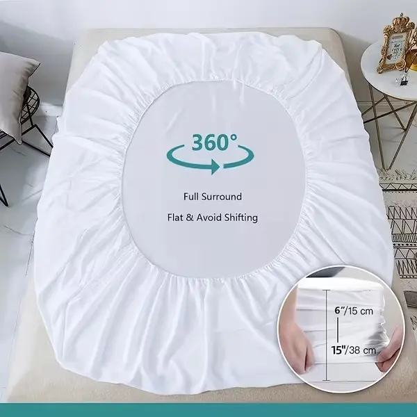 1pc Waterproof Mattress Protector Pad & Topper Cover With Deep Pocket- Soft Jersey Bed Cover Fully Fitted Sheet, Hypoallergenic Affordable White Mattress Protection For Comfortable Sleep