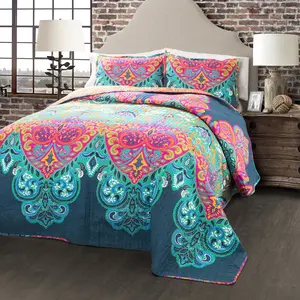 Lush Decor Boho Chic Full/Queen/King 3 Piece Set - Quilted Bedding with Colorful Patterns