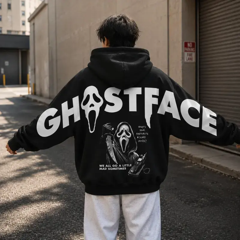 Ghostface Scream Hoodie, Scream Movie Graphic Sweatshirt, Shoulder-to-Shoulder Design, Ghostface Horror Merch, Slasher Film Apparel, Dark Streetwear, Horror Fan Outfit, Movie Lover Gift