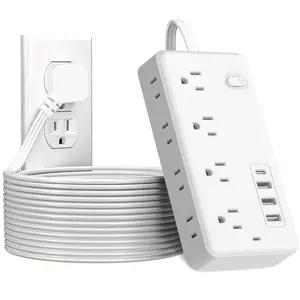 Flat Plug Surge Protector Outlet Extender Power Strip with Extension Cord, 8 AC Outlets, 4 USB Charging Ports (3 USB A & 1 USB C), Desk Charging Station, Compact Power Strip Outlet Extender for Home Dorm Office Travel Essentials