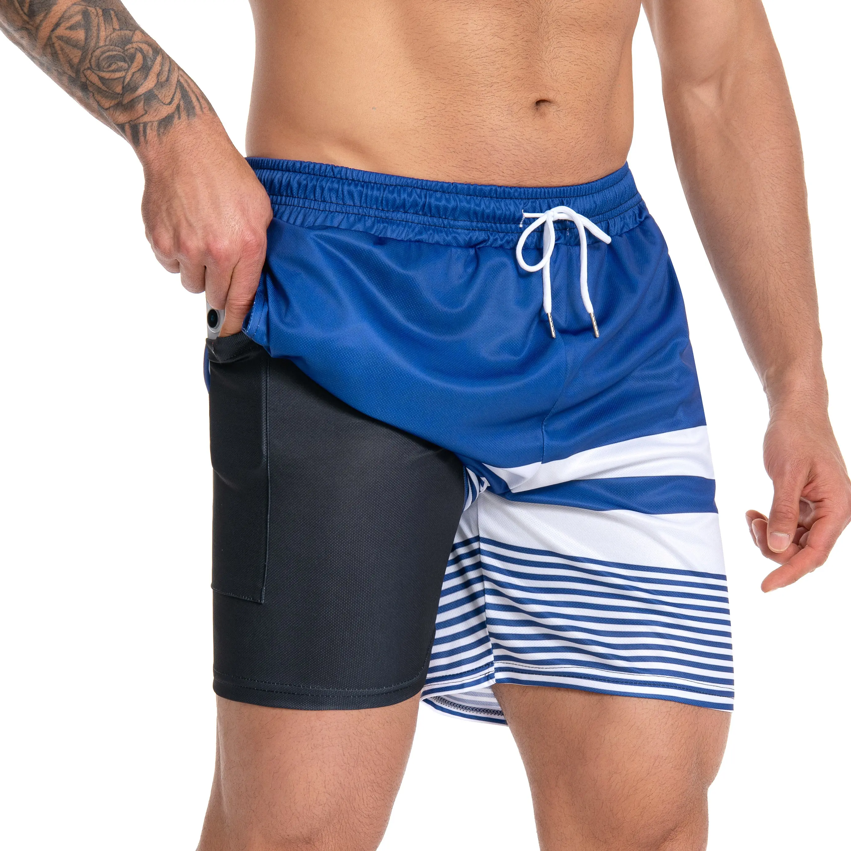 JUNBAOSS Mens Swim Trunks with Compression StretchBeach Shorts with Pockets No-Chafing BoardShorts, Breathable Fit Hawaii Beach Shorts SwimwearBathing Suits Sports Shorts
