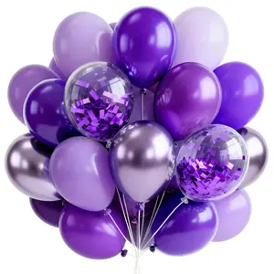 PartyWoo Purple Balloons 66pcs 12 Inch Light Pastel Dark Metallic Purple Lilac Lavender Confetti Balloons for Graduation Baby Shower Birthday Wedding Anniversary Butterfly Princess Party Decorations