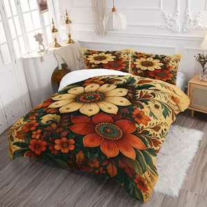Vintage Boho Floral Comforter Set, Includes 1 Comforter and 1 to 2 Pillowcases, Retro Botanical Flower Print Bedding Set, Soft Breathable All Season Fabric, for Bedroom Dorm Guest Room Decor, Ideal Gift for Boho Home Decor Lovers