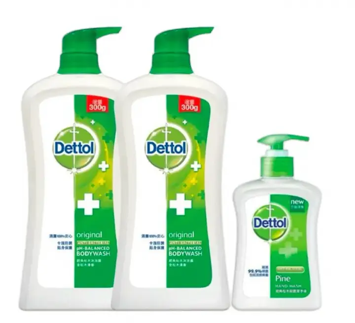Dettol Anti-Bacterial pH-Balanced Original Body Wash (32.08 Oz, Pack of 2) & Skin Repair Handwash (5.29 Oz) Moisturizing, Hydrating Scent for Sensitive Skin