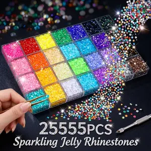 25555PCS 3MM Flatback Jelly Rhinestones Kit - Round Resin Gems for Nail Art, DIY Crafts, Resin DIY Decorations, Odor-Free Sparkling Beads (Note: No Box)