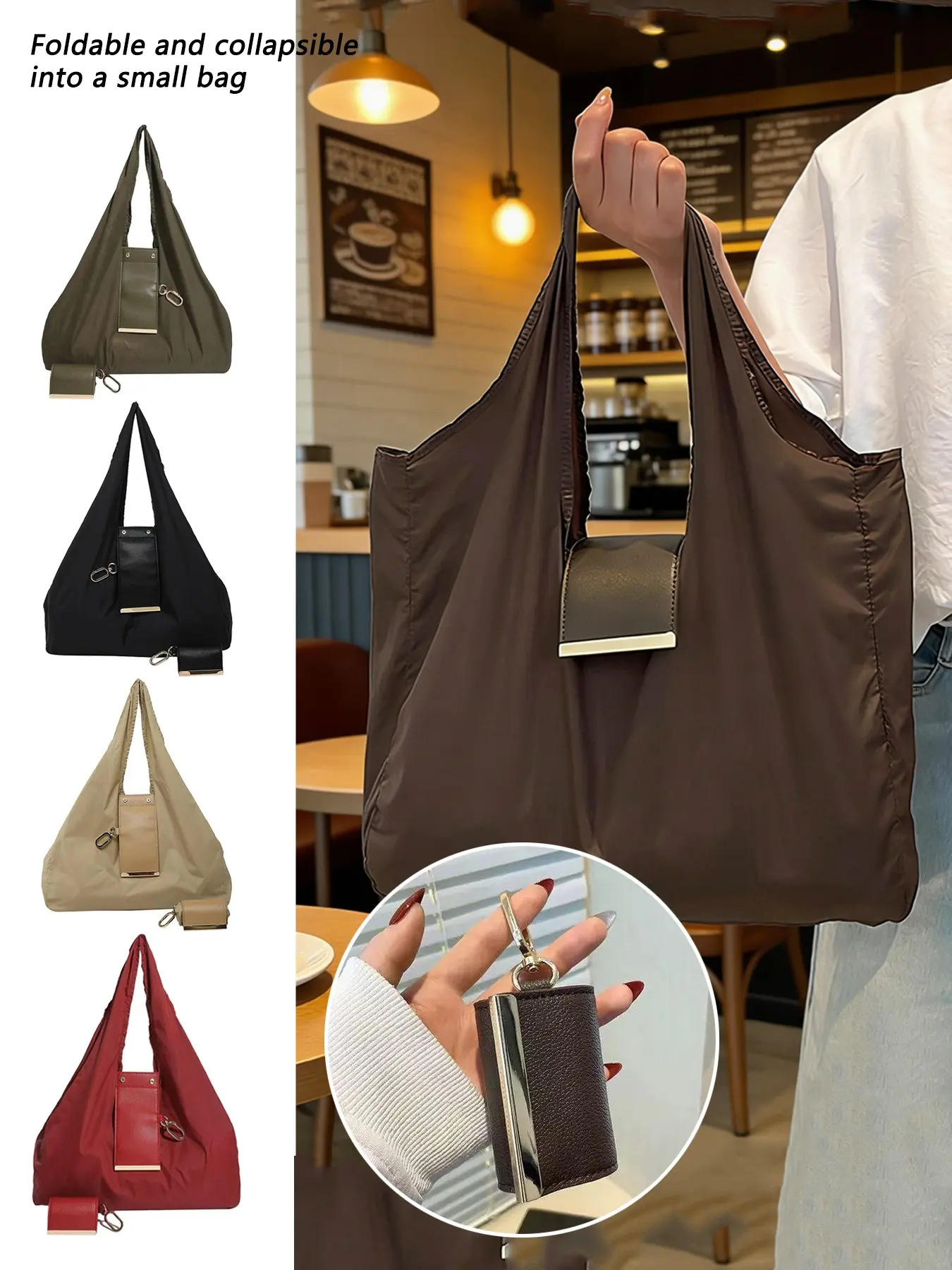 Simple style, niche personality, triangle tote bag, casual versatile texture, large capacity shoulder bag, foldable design, convenient to carry, Reusable Bags, Foldable shopping totes, suitable for shopping, commuting, shopping bag