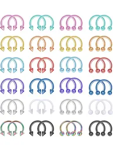 48Pcs 16G Surgical Steel Horseshoe Nose Septum Rings Piercing Jewelry Balls & Spikes Cartilage Helix Tragus Earring Hoop Eyebrow Lip Piercing Ring for Women Men Body Piercings Set 6mm 8mm12mm