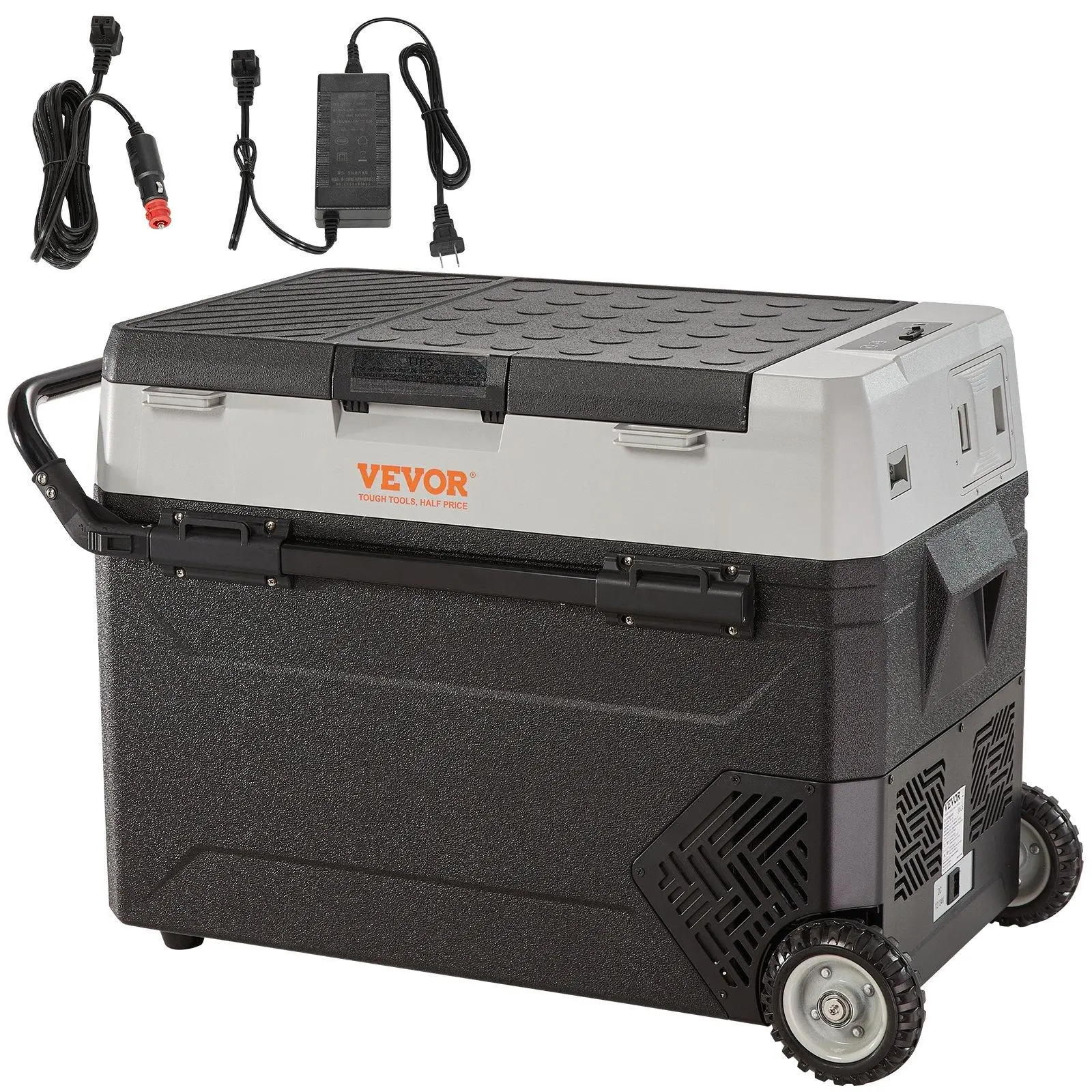 【SummerFinds】VEVOR 12 Volt Car Refrigerator Fridge with Wheels & Side Pull Rod Easy to Carry, Max 58 QT/55 L Dual Zone Portable Freezer, -4℉-50℉ Adjustable Range, 12/24V DC and 100-240V AC Compressor Cooler