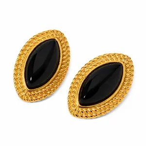 Valencia | Gold & Black Oval Rope Detail Stud Earrings | Ambre’ Jewelry
