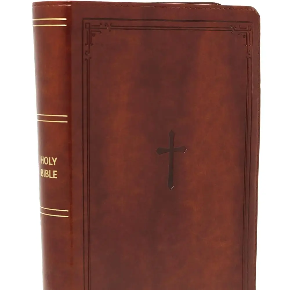 NKJV End-of-Verse Reference Holy Bible - Personal Size Large Print Leathersoft Brown Red Lettering Comfort Print Special Edition Abridged Study Materials for Easy Reading by Thomas Nelson