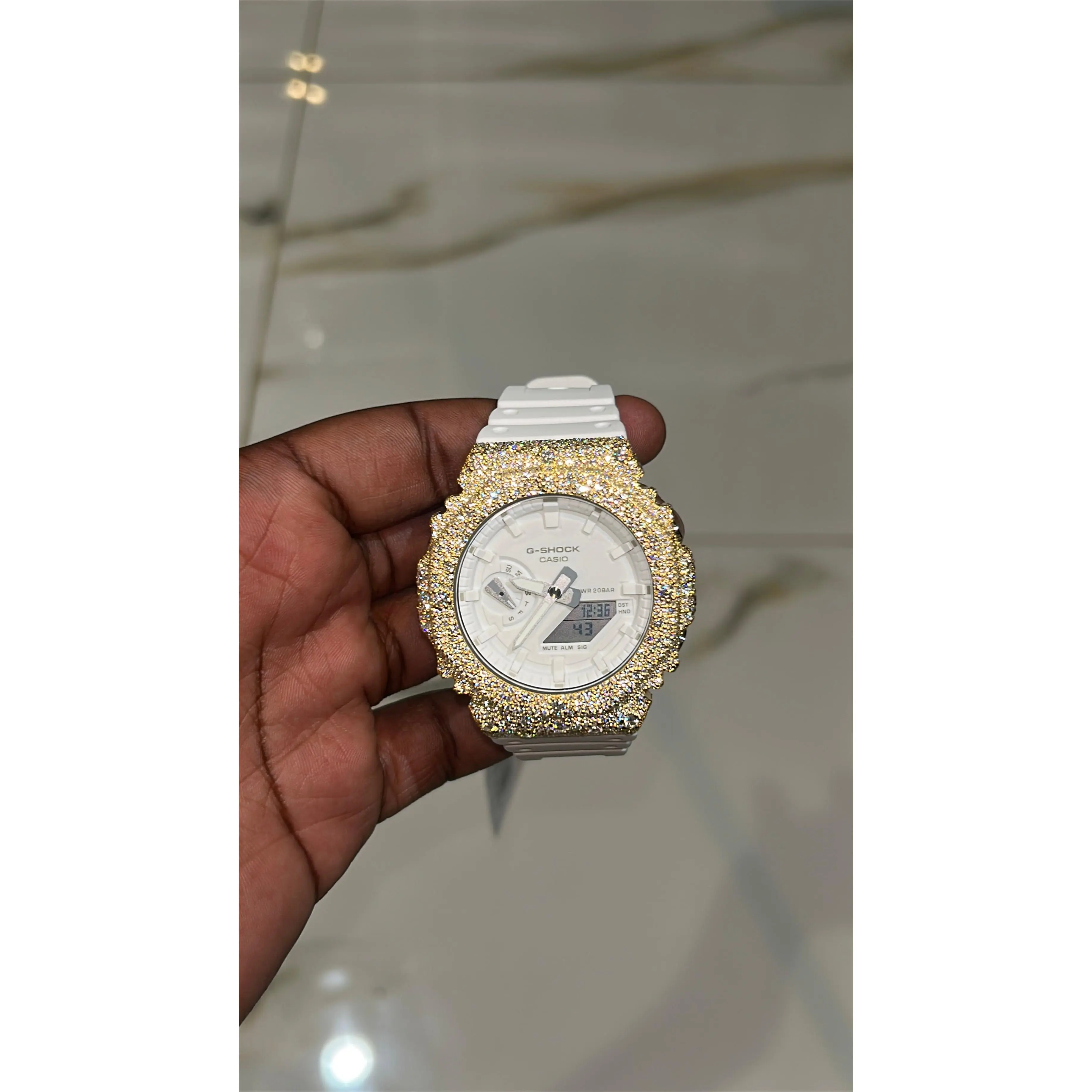 Yellow Mosaic Setting Iced Out G Shock