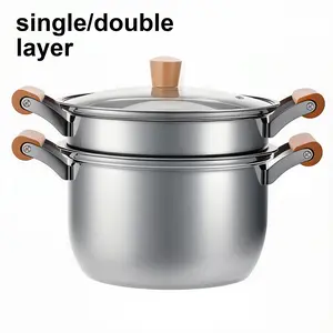 Stock Pot with Heat Resistant Handle Single & Double Layer Steam and Boil Cooking Pot in Stainless Steel No Coating Easy Clean for Kitchen Daily Cooking