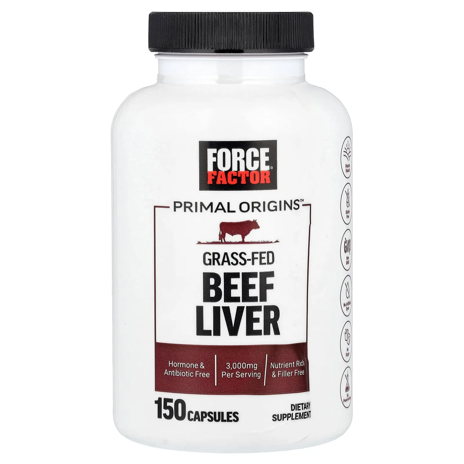 Force Factor Primal Origins™, Grass-Fed Beef Liver, 150 Capsules (600 mg per Capsule)