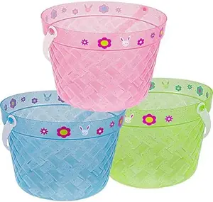 Easter Buckets: 3-Pack Clear Plastic Kids Baskets, Handles, Empty Pails for Egg Hunt, Party Favors.