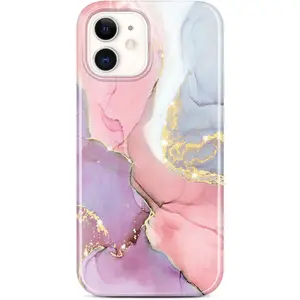 Gold Sparkle Glitter Case Compatible with iPhone 12 Mini Marble Slim Shockproof TPU Soft Rubber Silicone Cover Phone Case 5.4 inch 2020 Pink Purple