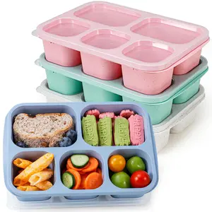 5-grid Durable Lunch Box Set, Reusable Portable Bento Box with Lid Food Storage Container for Home Office School Picnic