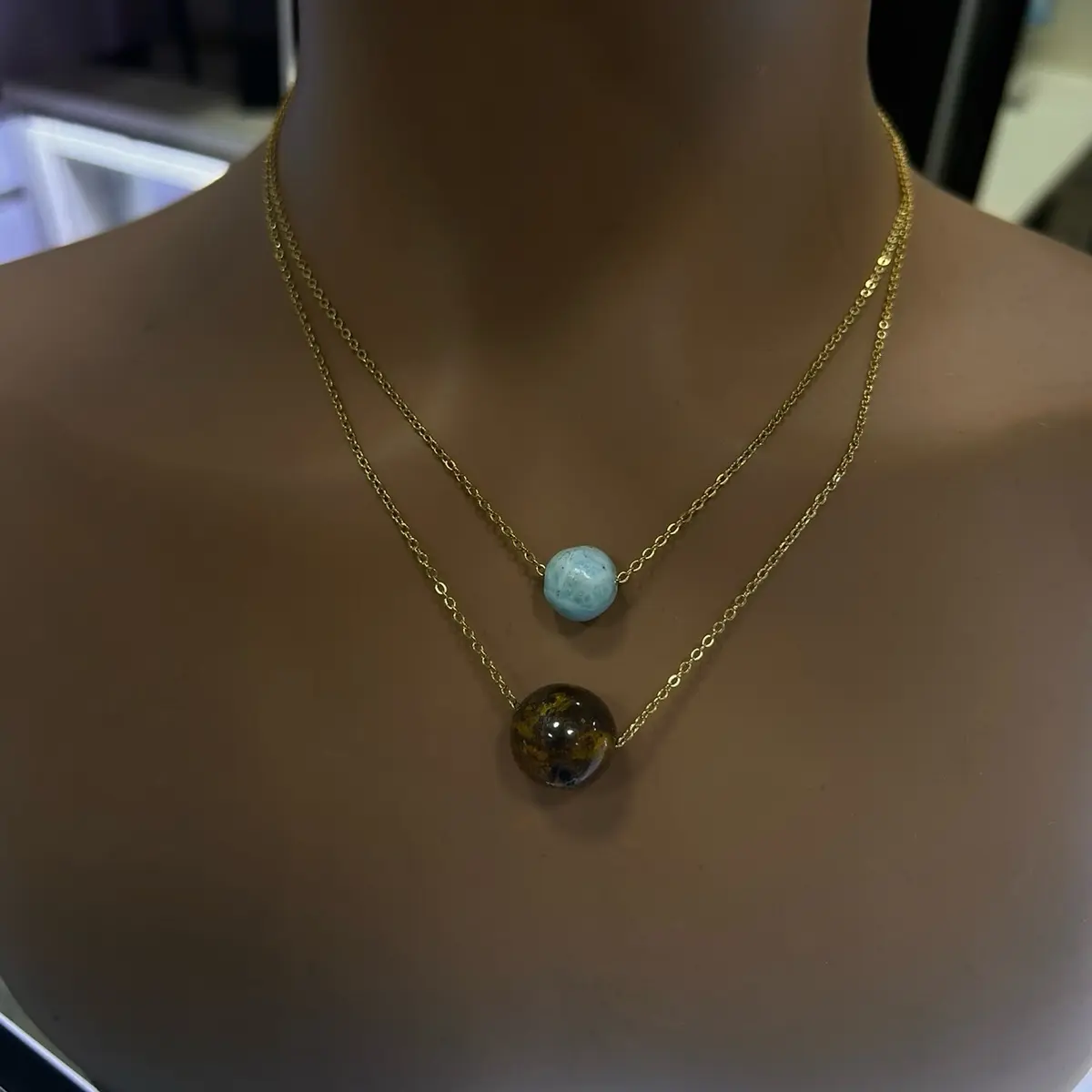 Larimar and Amber gemstones necklace Daily