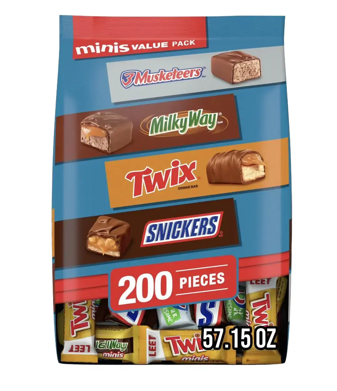 MARS Minis Chocolate Candy Bars Variety Pack, 200 Count.