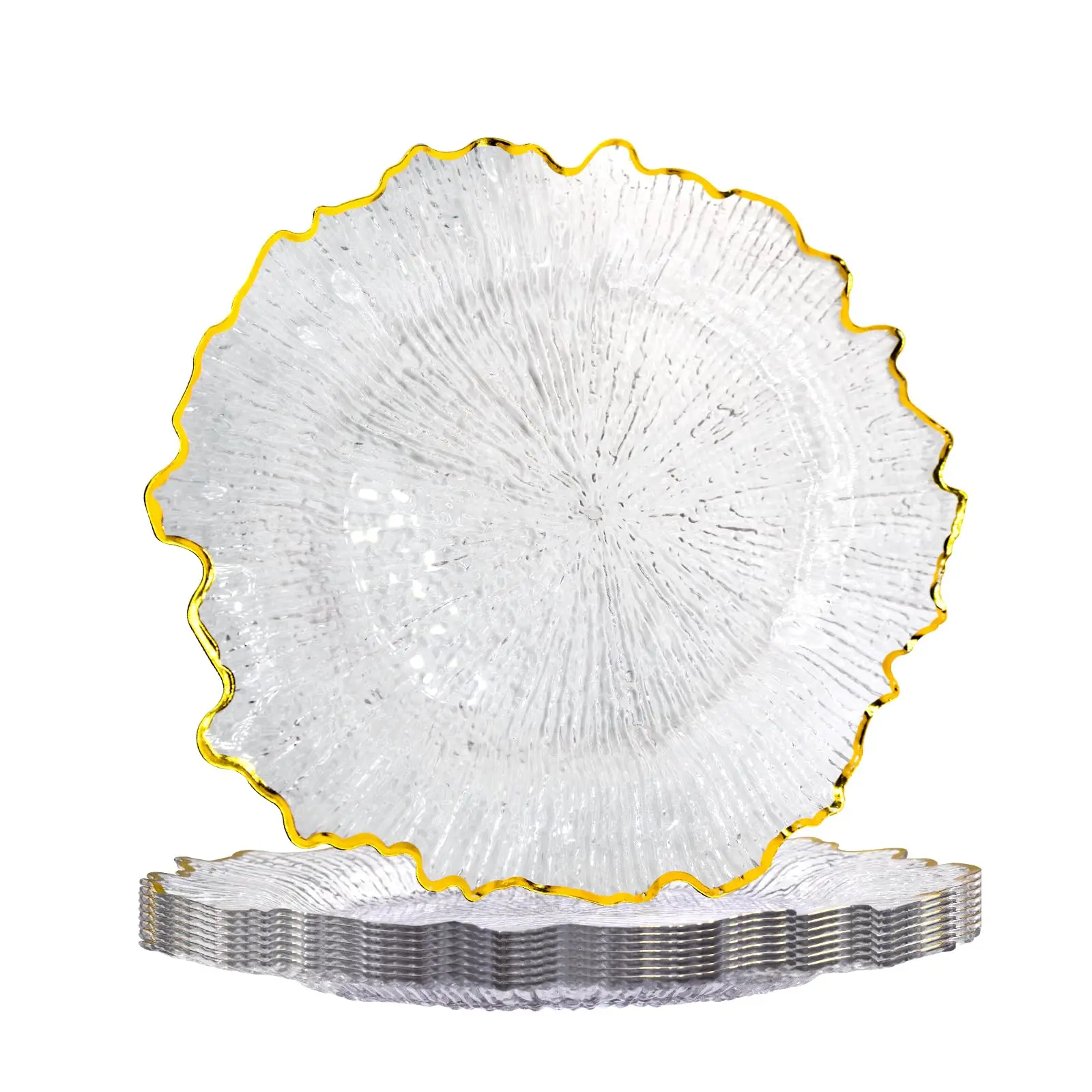 8-Pack 13" Clear Charger Plates – Round Plastic Reef Chargers for Dinner Plates, Ideal for TabWedding le Settings & Decor