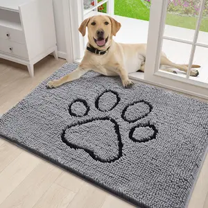 Fluffy Modern Rug Shaggy Area Rug Dog Door Mat for Muddy Paws Absorbent Dirt Trapper Non-Slip Washable Mat 30x20 Inches Grey