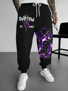 Anime Print Casual Pants, Men's Heavyweight Jogger Pants with Drawstring Waist, Women's Stylish Fitness Trousers, All Seasons