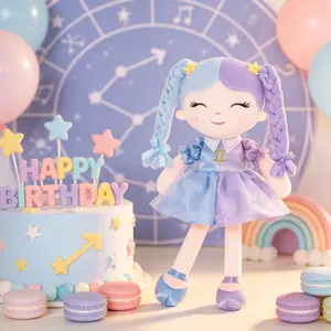 Gloveleya 16inches Aquarius Zodiac Princess Doll — Personalized Spring Birthday Gift & Magic Stars Easter Basket Stuffer for Toddler Girls 0-6, Luxury Astrology Keepsake Plush in Celestial Blue