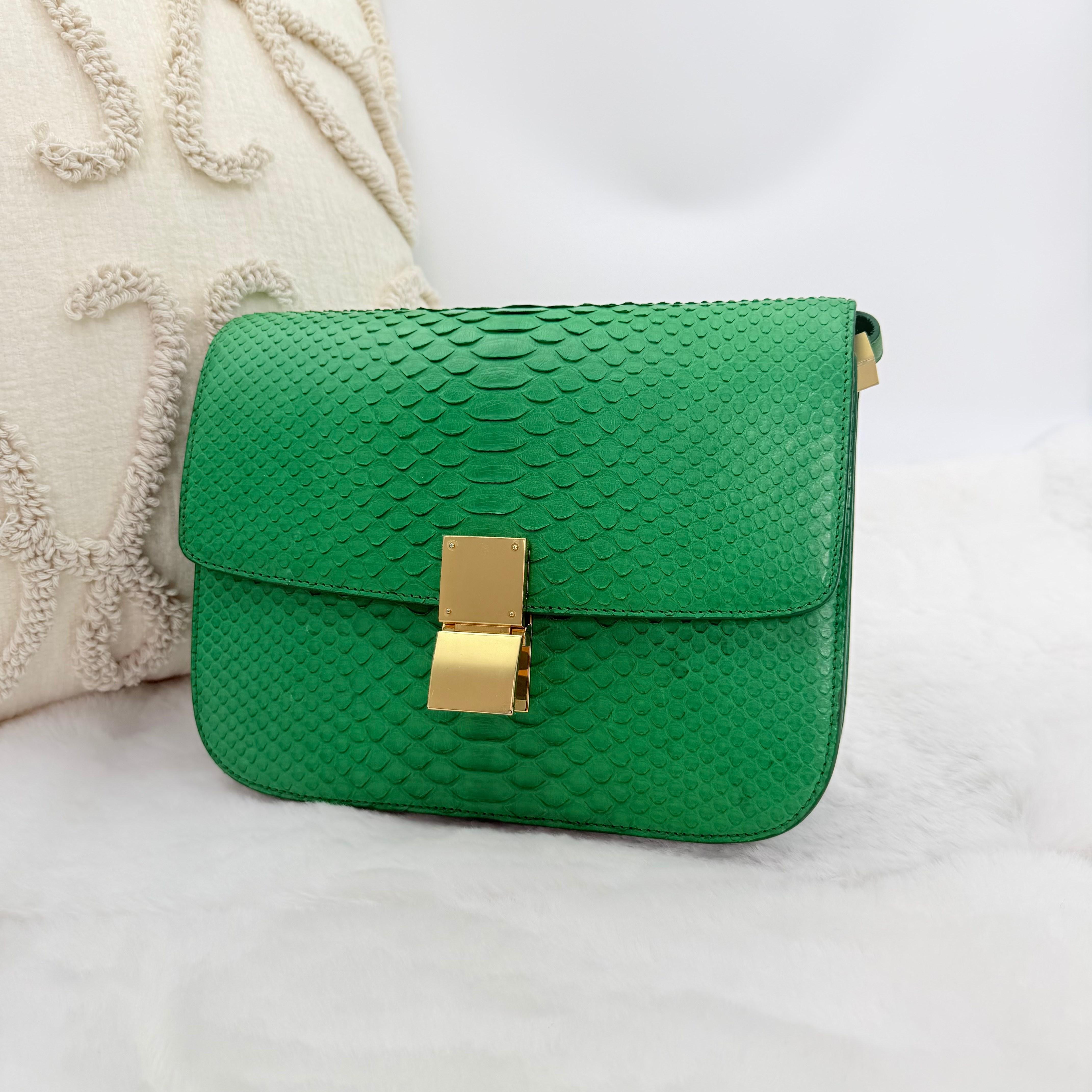 Pre-owned Celine Green Python Medium Classic Box Flap Bag | Yoogi's|18954252