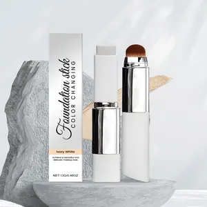 2-in-1 Color-Changing-Foundation Stick Ivory White with Detachable Brush | Buildable Coverage Creamy Blend Smooth Finish | Long-Lasting Face Makeup 0.46 oz